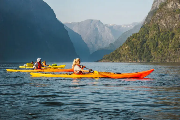 People kayakking in Nærøyfjord