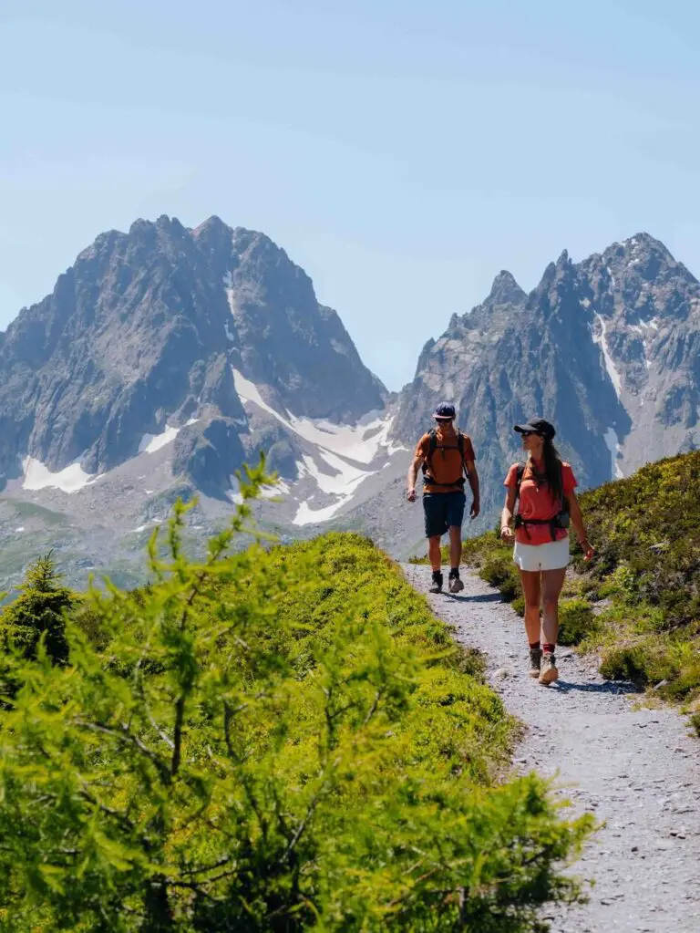 2 people hiking around Mt. Blanc