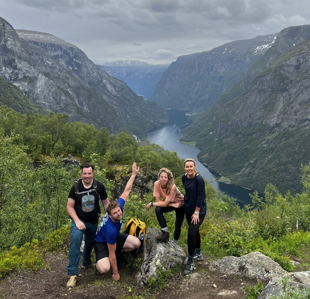 4 people posing on a hike near Bakka, Norway